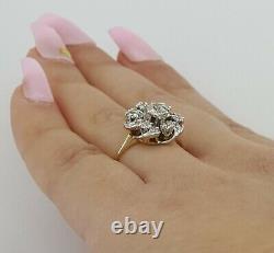 0.8 ct Antique Victorian 14k & Platinum Old Mine Cut Flower Engagement Ring