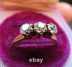 14k Antique Vintage Art Deco 3 Old Mine Cut Vs Natural Diamond Engagement Ring
