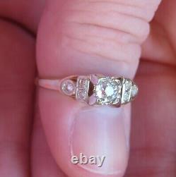 14k Antique Vintage Old Mine Cut Natural Diamond Solitaire Engagement Deco Ring