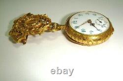 14k Antique Vintage Swiss Pocket Watch On Pin, Old Mine Diamonds, 28 Grams