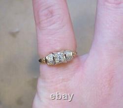 14k Stamped American Beauty Antique Vintage Old Diamond Floral Engagement Ring