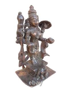 1750's Old Vintage Antique Copper Hand Carved Hindu Goddess Durga Figure Statue