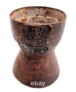 1800 Old Vintage Antique Iron Handcrafted Rare Copper Seal Grain Measurement Pot
