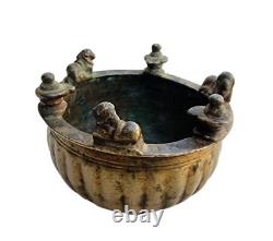 1800's Old Vintage Antique Brass / Bronze Rare Lord Shiva Nandi Worship Bowl Pot