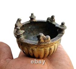 1800's Old Vintage Antique Brass / Bronze Rare Lord Shiva Nandi Worship Bowl Pot