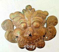 1800's Old Vintage Antique Brass Embossed Yali Head Face Mask / Figure / Statue