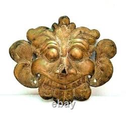 1800's Old Vintage Antique Brass Embossed Yali Head Face Mask / Figure / Statue