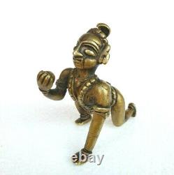 1800's Old Vintage Antique Brass Rare God Baby Krishna With Snake Statue Figure