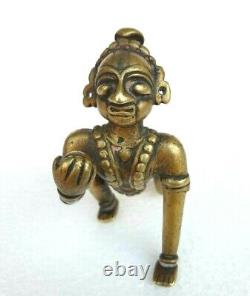 1800's Old Vintage Antique Brass Rare God Baby Krishna With Snake Statue Figure