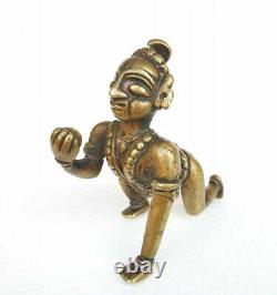 1800's Old Vintage Antique Brass Rare God Baby Krishna With Snake Statue Figure