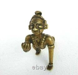 1800's Old Vintage Antique Brass Rare God Baby Krishna With Snake Statue Figure