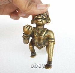 1800's Old Vintage Antique Brass Rare God Baby Krishna With Snake Statue Figure