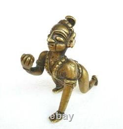 1800's Old Vintage Antique Brass Rare God Baby Krishna With Snake Statue Figure