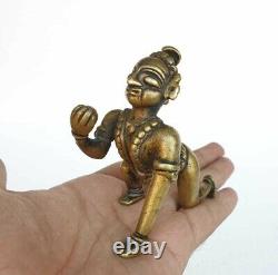 1800's Old Vintage Antique Brass Rare God Baby Krishna With Snake Statue Figure