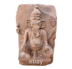 1800's Old Vintage Antique Sand Stone Hand Carved God Ganesha Figure / Statue