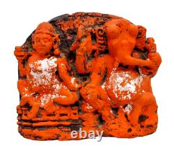 1800s Old Vintage Antique Sand Stone God Ganesh & Goddess Laxmi Statue / Figure