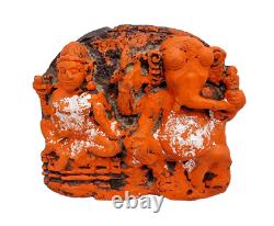 1800s Old Vintage Antique Sand Stone God Ganesh & Goddess Laxmi Statue / Figure