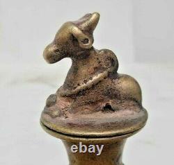 1850 Old Vintage Antique Brass Nandi Cow Figure Holy Worship GANGA JAL Water Pot