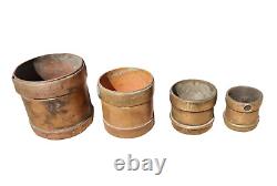 1850's Old Vintage Antique Brass Handcrafted Rare Grain Measurement Pot 4 Pc Set