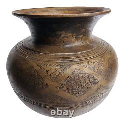 1850's Old Vintage Antique Unique Shape Beautiful Fine Engraved Brass Water Pot