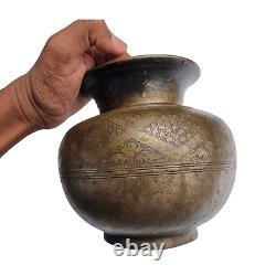 1850's Old Vintage Antique Unique Shape Beautiful Fine Engraved Brass Water Pot