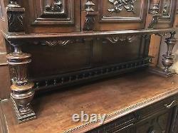 1890s Antique French Walnut Renaissance Carved Buffet Sideboard Cabinet Nice Old