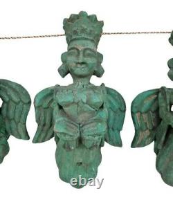 18C Old Vintage Antique Wooden Goddess Musical Haven Angels Figure / Statue 6Pcs