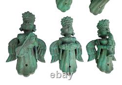 18C Old Vintage Antique Wooden Goddess Musical Haven Angels Figure / Statue 6Pcs