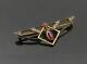 18k Gold Vintage Antique Old Cut Diamonds & Red Stone Brooch Pin Gb036
