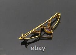18K GOLD Vintage Antique Old Cut Diamonds & Red Stone Brooch Pin GB036