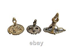 18'C Old Vintage Antique Brass Rare Hindu Traditional Forehead Tilak Seal 3 Pcs