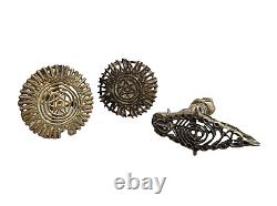 18'C Old Vintage Antique Brass Rare Hindu Traditional Forehead Tilak Seal 3 Pcs