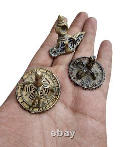 18'C Old Vintage Antique Brass Rare Hindu Traditional Forehead Tilak Seal 3 Pcs