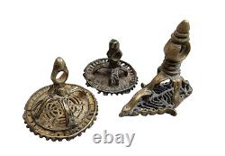 18'C Old Vintage Antique Brass Rare Hindu Traditional Forehead Tilak Seal 3 Pcs