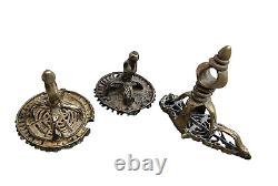 18'C Old Vintage Antique Brass Rare Hindu Traditional Forehead Tilak Seal 3 Pcs