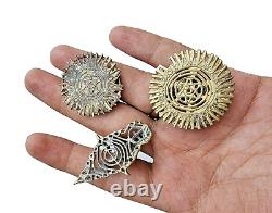 18'C Old Vintage Antique Brass Rare Hindu Traditional Forehead Tilak Seal 3 Pcs