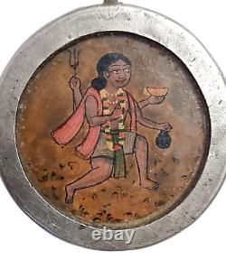 18'C Old Vintage Antique Hindu God Bhairav Painting Fine Silver Metal Pendant