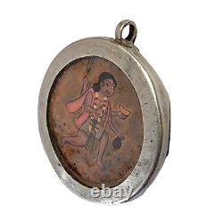 18'C Old Vintage Antique Hindu God Bhairav Painting Fine Silver Metal Pendant