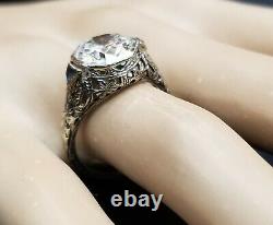 18k white gold Vintage ANTIQUE art deco ring ROUND OLD mine 3.45ct Diamond
