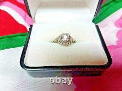 18k white gold art deco rings size 6, old euro cut diamond superb cond