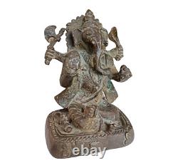 1900 Old Vintage Antique Brass Hand Carved Engraved God Ganesha Figure / Statue