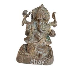 1900 Old Vintage Antique Brass Hand Carved Engraved God Ganesha Figure / Statue