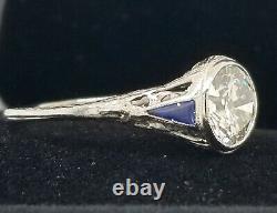 1.45ct Vintage filigree art deco ring old euro cut Diamond 18k white gold