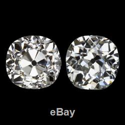1.90ct OLD MINE CUT DIAMOND STUD EARRINGS VINTAGE 2 CARAT PAIR ANTIQUE NATURAL