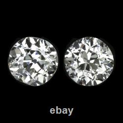 1 CARAT H-I SI OLD EUROPEAN CUT DIAMOND STUD EARRINGS ANTIQUE VINTAGE PAIR 1ct