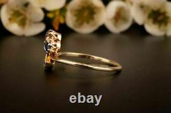 2Ct Antique Victorian Trefoil Old Round Ruby/Sapphire Ring 14K Yellow Gold FN