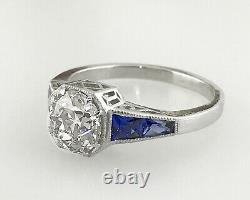 2.10 ct Vintage Antique Old European Cut Diamond Engagement Ring In Platinum