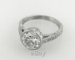 2.85 ct Vintage Antique Old European Cut Diamond Engagement Ring In Platinum