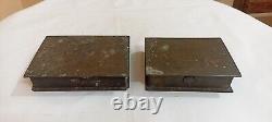 2 Book Type Brass Bronze Multi Purpose Trinket Jewel Box Antique Vintage Old