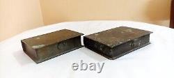 2 Book Type Brass Bronze Multi Purpose Trinket Jewel Box Antique Vintage Old